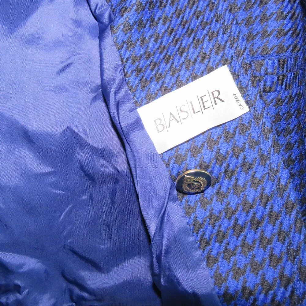 VINTAGE BASLER 100% Wool  Blue Houndstooth Blazer Jacket - US Size 6 - Picture 5 of 9